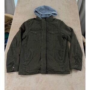 Levi's Field Jacket Men Size M Olive Green Sherpa Lined Hooded Military Coat EUC